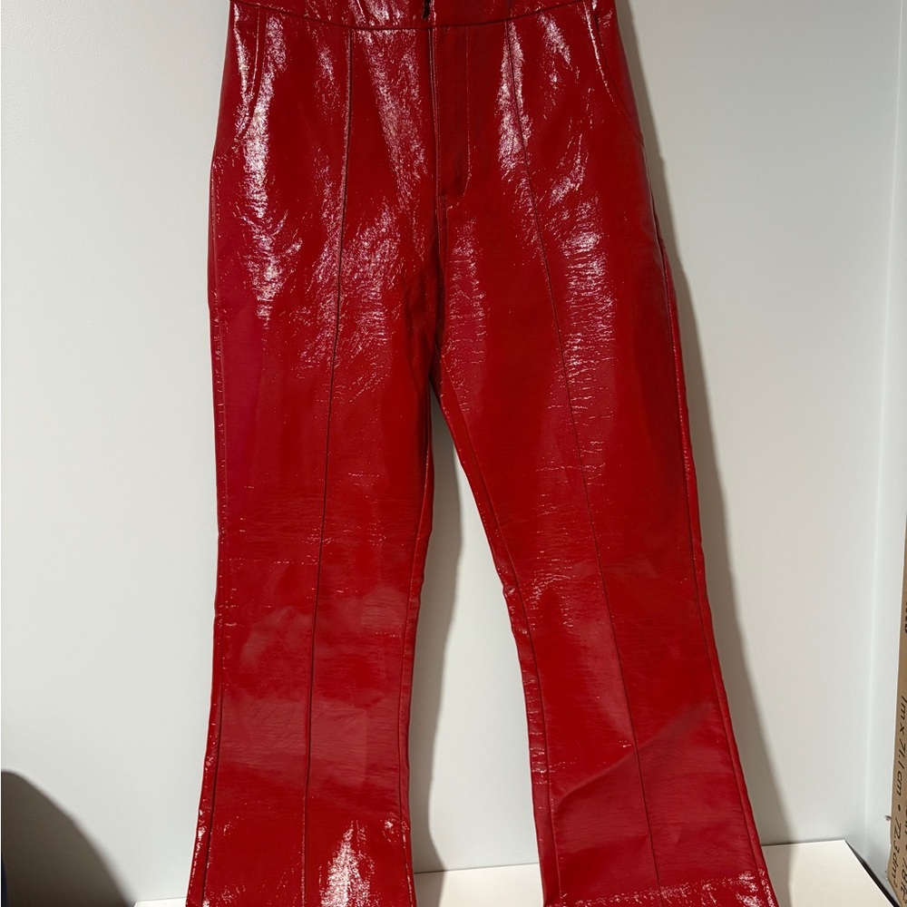 Princess Polly Red Faux Leather High Waist Pants